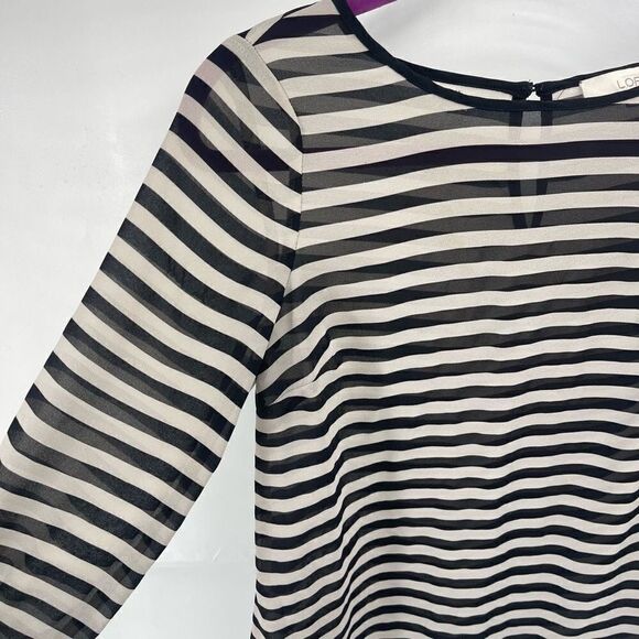 LOFT Womens Blouse Top Long Sleeve Striped Sheer Polyester Black White Size XSP - Picture 7 of 12